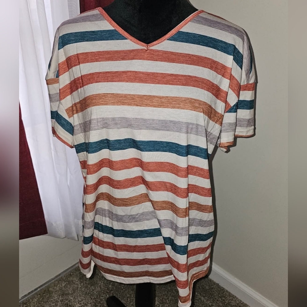 Womens Short Sleeved Striped Xl Shirt